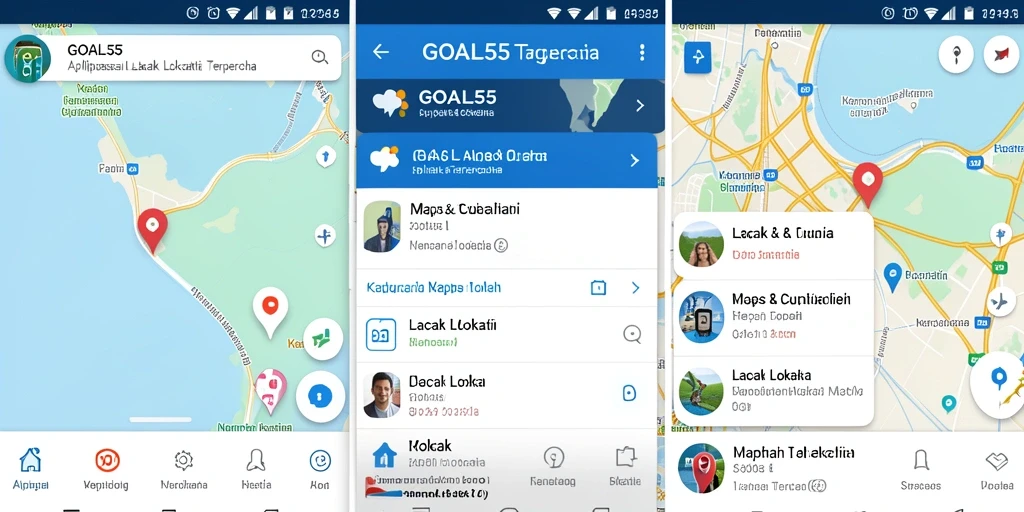 Tampilan antarmuka aplikasi GOAL55 untuk pelacakan lokasi yang jelas.