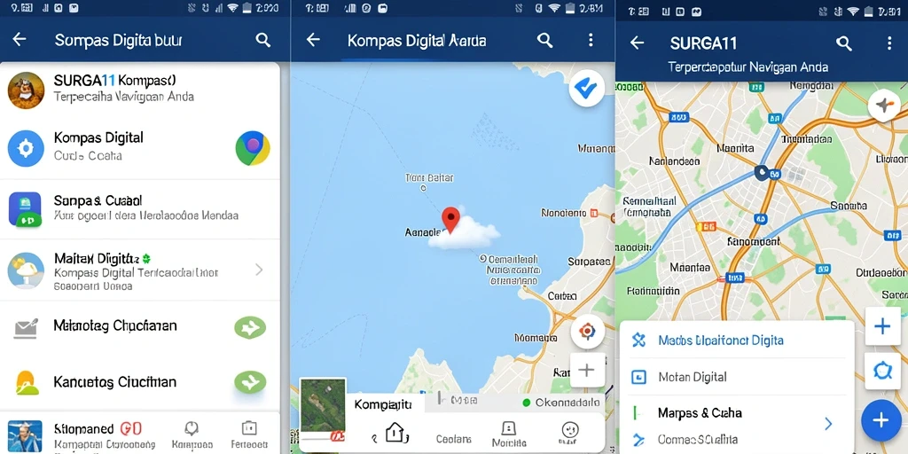 Tampilan antarmuka utama SURGA11 dengan fitur Kompas Digital.