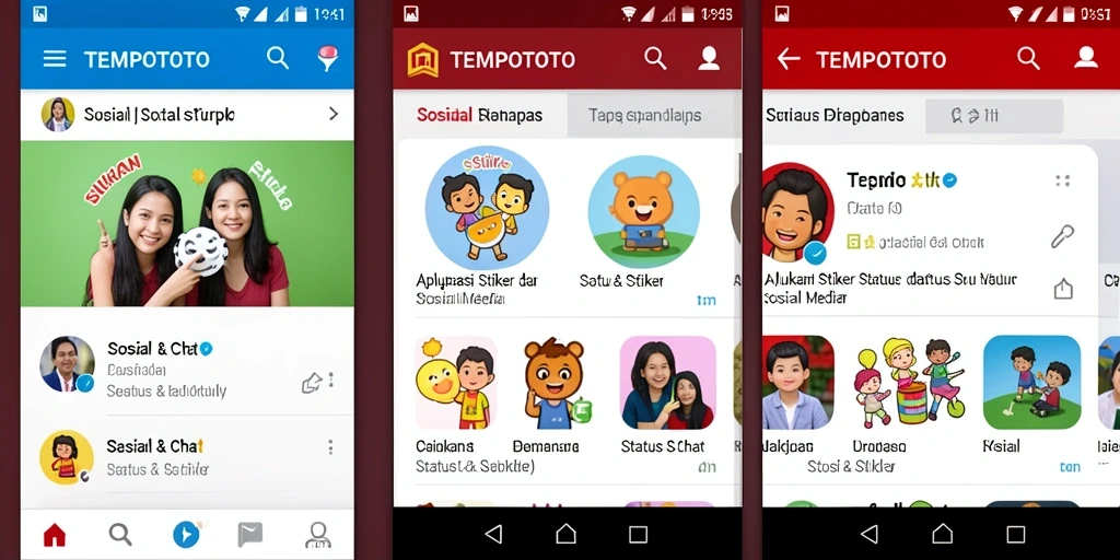 Antarmuka TEMPOTOTO dengan pilihan stiker yang berwarna-warni dan menarik.