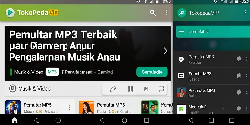 Antarmuka TOKOPEDIAVIP yang modern dan fungsional untuk Pemutar MP3.