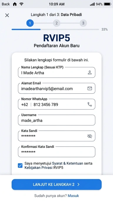 Registrasi Akun Baru di rvip5 untuk Pengguna Android